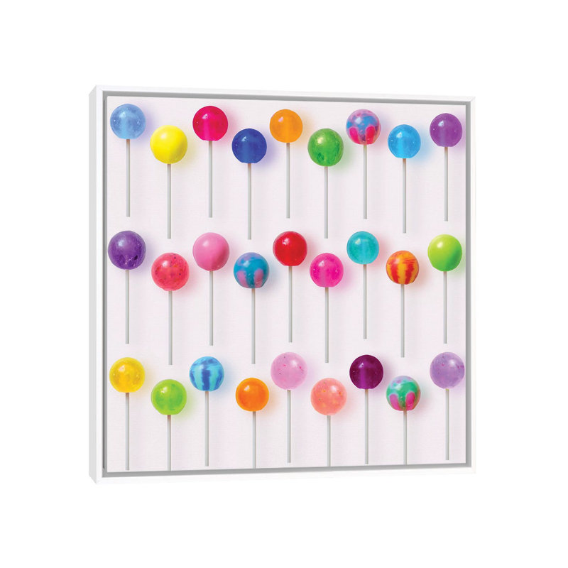 " Colourful Lollipops " by Erin Summer, No Mat, 37'' H x 37'' W x 1.5'' D, White Framed