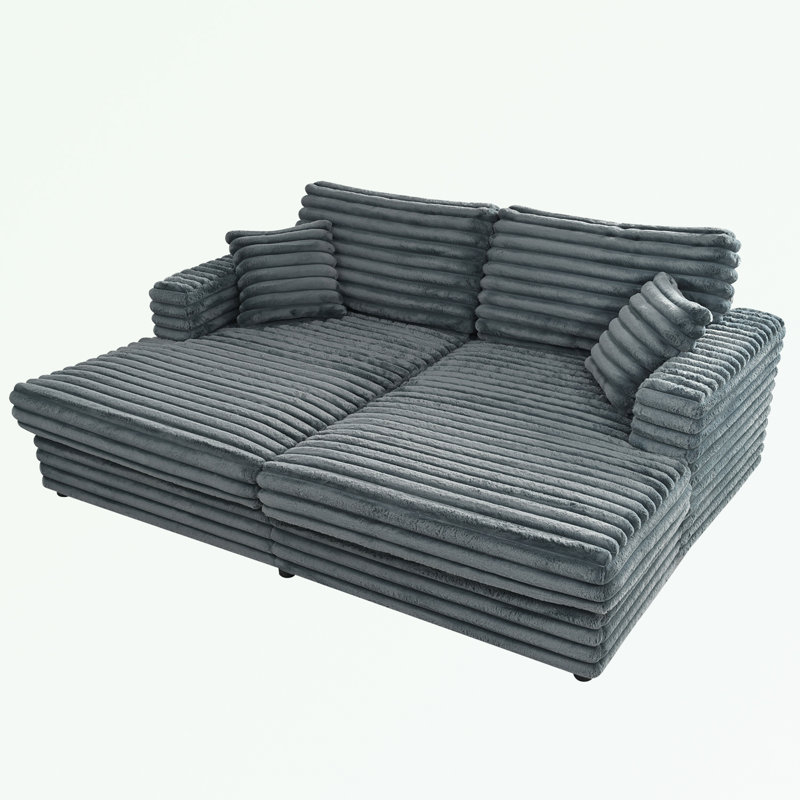 Causeuse en velours côtelé avec 2 coussins, Gris