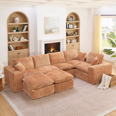 107" Modern Boucle L-Shaped Sectional Sofa With 2 Moveable Ottomans, Cloud Comfort Diy Modular Couch With Pillows