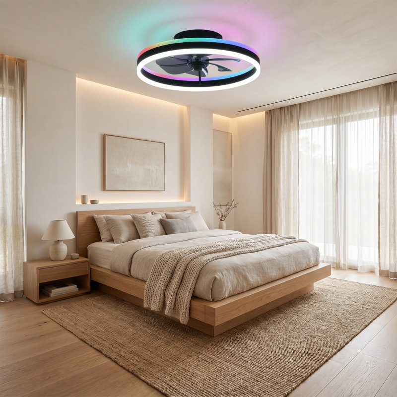 Ventilateur de plafond 20 po moderne avec lumières RVB, ventilateur de plafond encastré à profil bas avec contrôle APP, Fandelier sans pales pour chambre à coucher