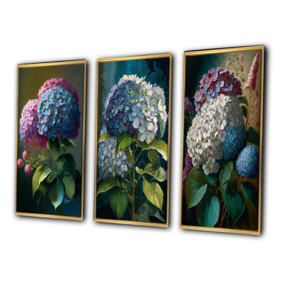 «Hydrangea Bouquet Retro Illustration», 3 pièces