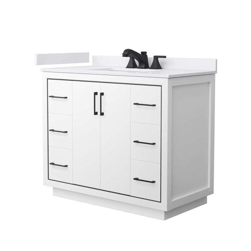 Icon 42" Freestanding Single Bathroom Vanity with Cultured Marble Top, White, Matte Black