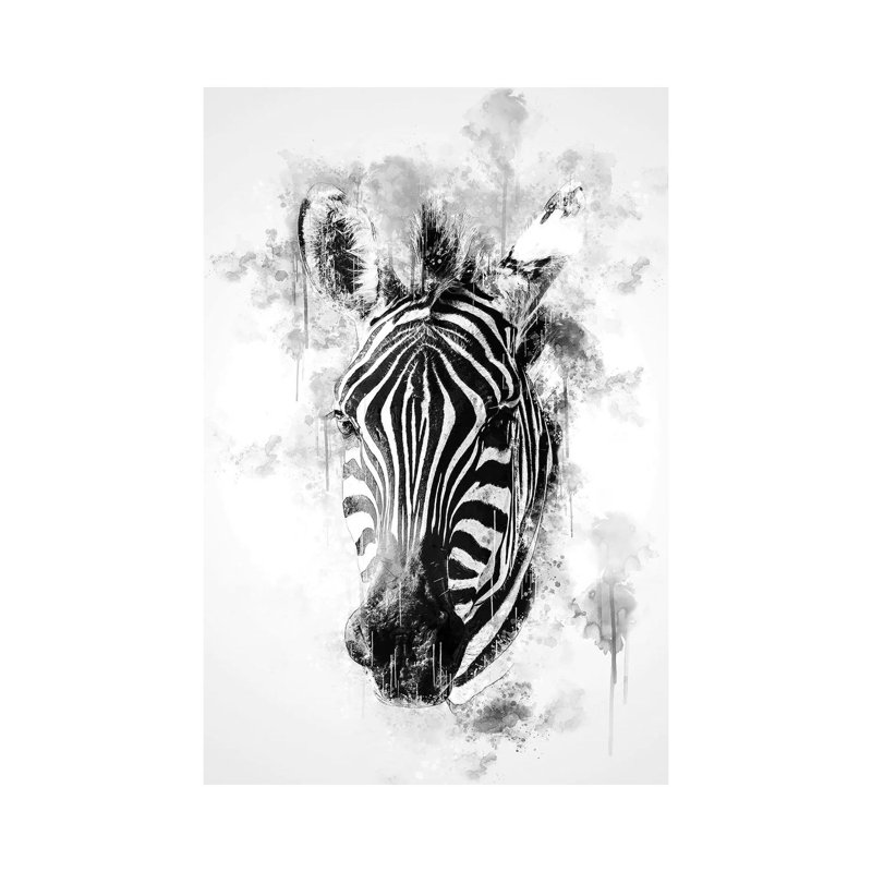 Zebra Head in Black and White 1 Piece Wrapped Canvas Painting, 66.04 cm H x 45.72 cm W x 3.175 cm D