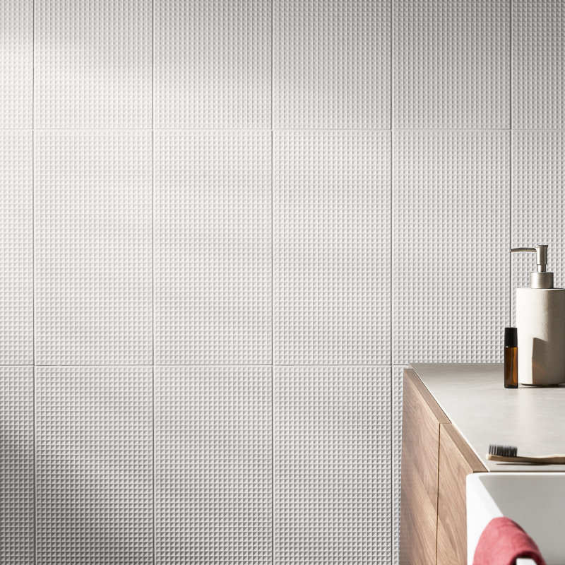 Level Waffle 7.87" x 15.74" Ceramic Patterned Tile, White