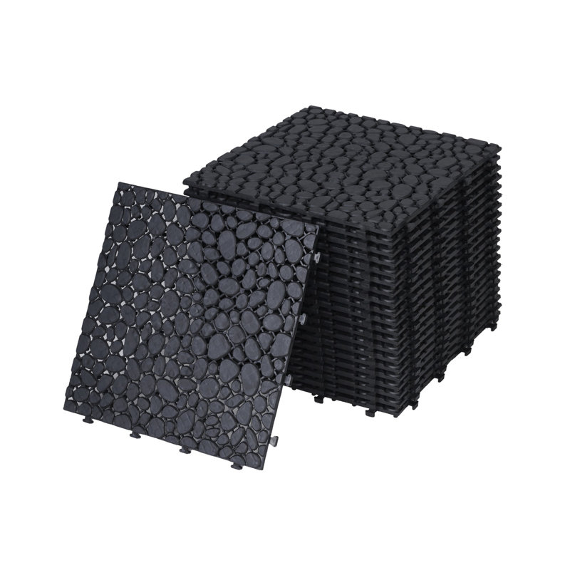 Carreaux de terrasse emboîtables en plastique imperméables, Noir, noir, noir, noir