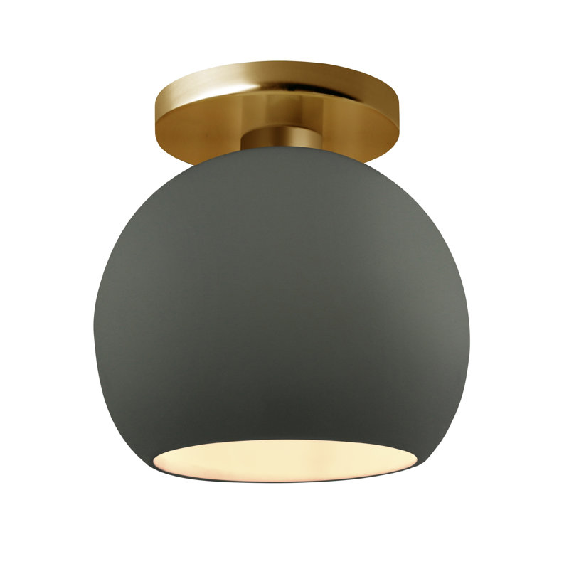 Plafonnier semi-encastré Radiance, H 9 po x l 10 po x P 10 po, Vert étain / nickel brossé, Laiton brossé