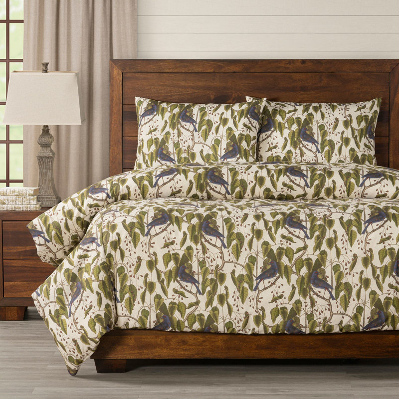 Bluebirds Print Duvet Cover Set, Full Duvet Cover + 2 Standard Shams