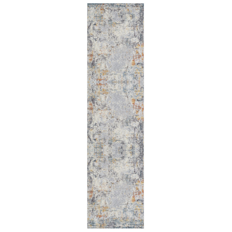 Celso Modern Abstract Polyester Indoor Area Rug, Gray/Brown, Runner 2' x 8'