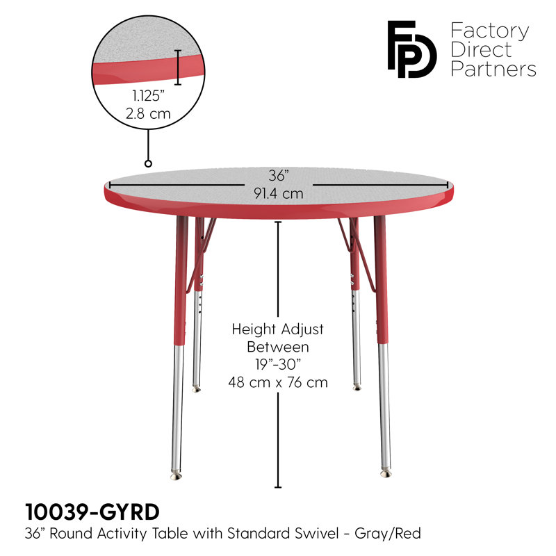 Table ronde à hauteur réglable, 36", Gris / rouge, Gris