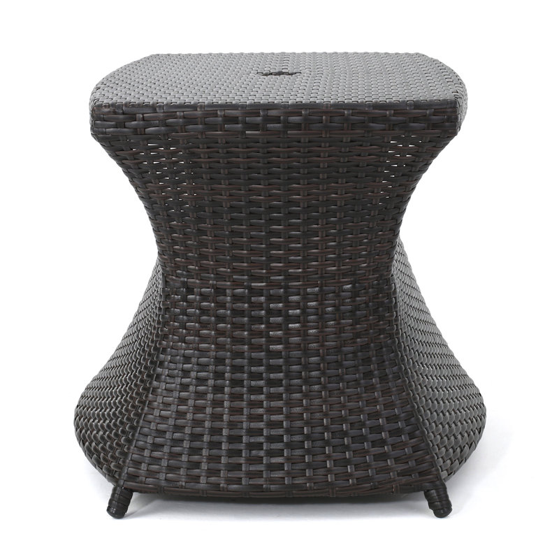 Zyta Rectangular Metal Outdoor Side Table With Umbrella Hole , 34'' in. W 22'' in. D, Brown