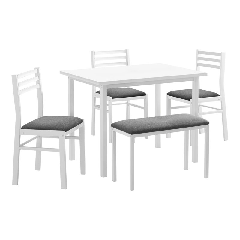 Ensemble de salle à manger, ensemble de 5 pièces, 40 po rectangulaire, cuisine, petit, métal blanc et stratifié, tissu gris, contemporain, moderne
