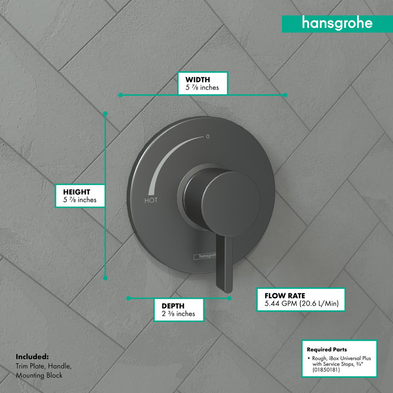 Ecostat S 1-Handle 6-Inch Wide Pressure/Shower Balance Valve Trim Only, Brushed Black Chrome
