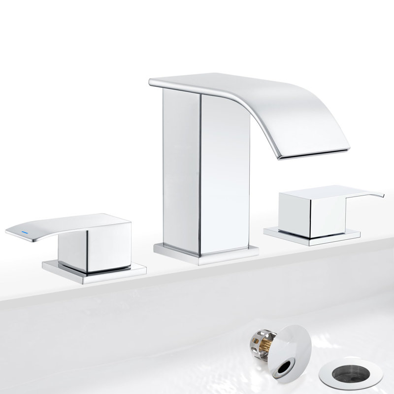 8 inch Widespread Double Handle Waterfall Bathroom Sink Faucet with Pop Up Drain, Chrome