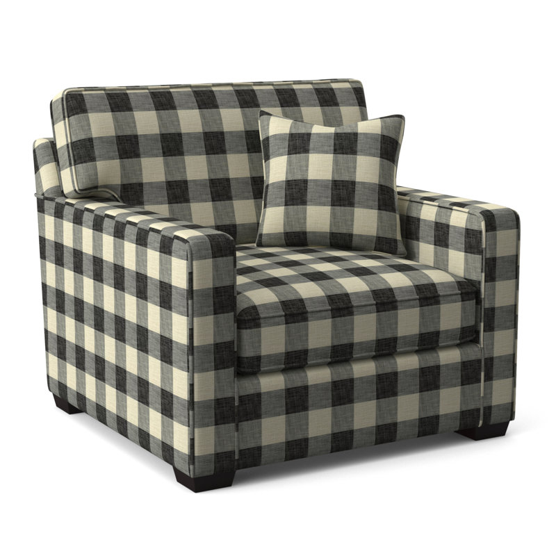 Gramercy Park Upholstered Accent Chair, Java Finish, Black Buffalo Check