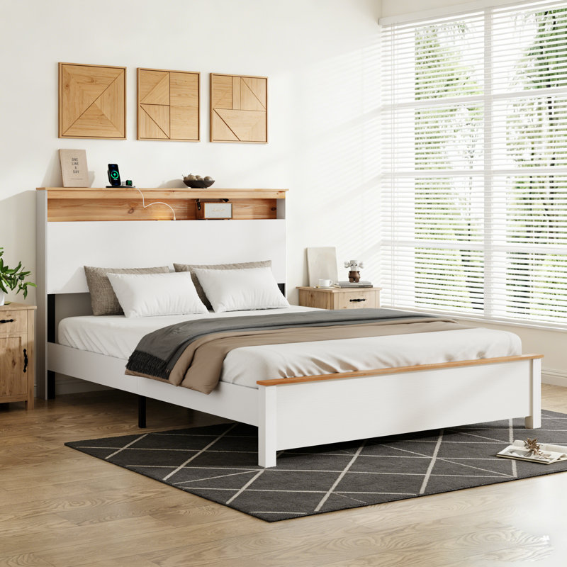 Platform Bed Frame with charging station, Queen