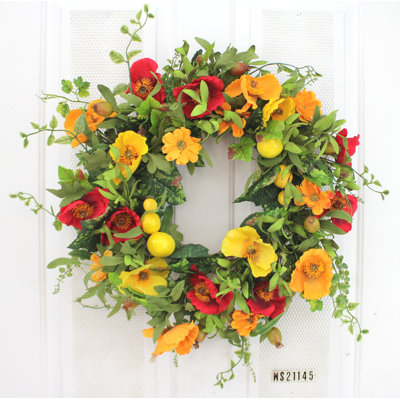 Handcrafted Faux Poppy Foam 24'' Wreath