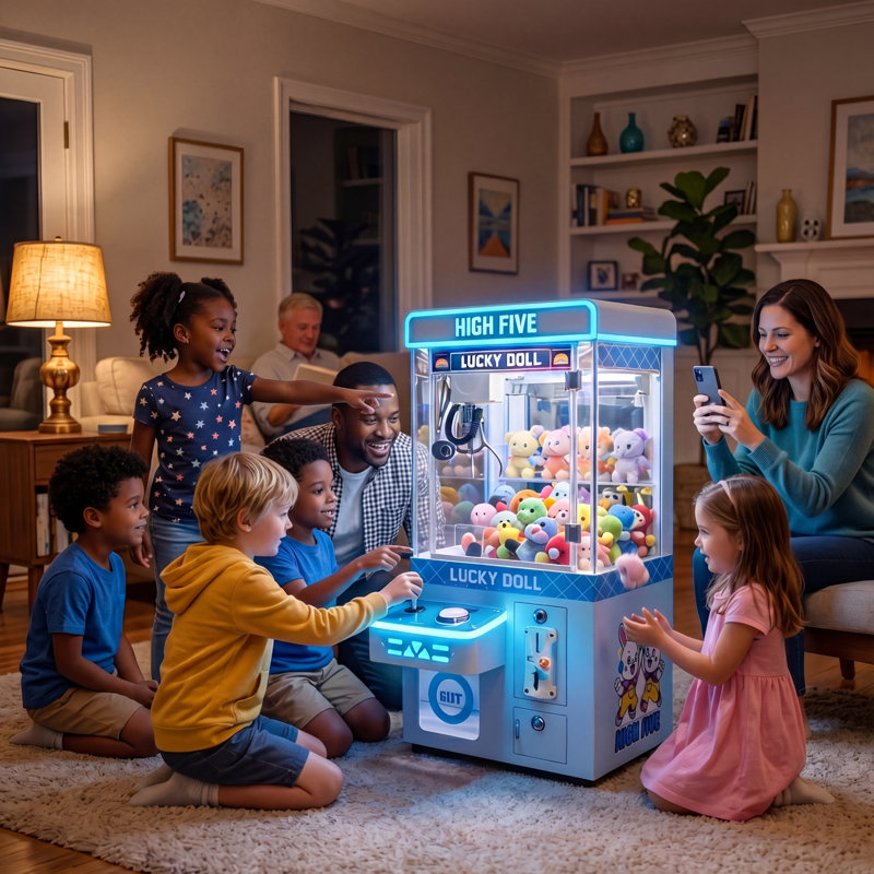 Mini machine à griffes: jeu d'arcade à DEL Lucky Doll pour la maison et le bureau, grue portative à jouets, Bleu