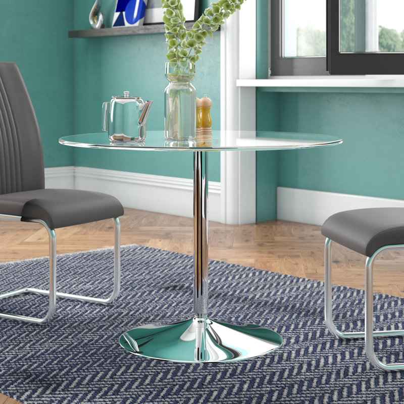 Aaden Round Glass Top Dining Table with Steel Base