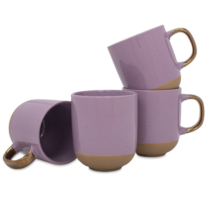 Ensemble de 4 tasses mouchetées à 2 tons de céramique mauve , Mauve