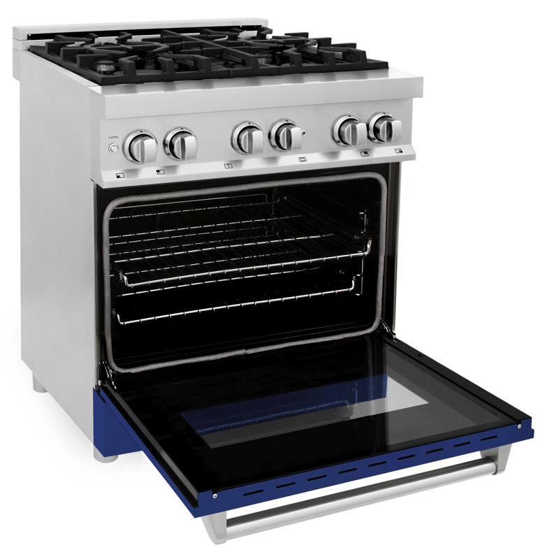 ZLINE 30" Legacy Dual Fuel Range w/ 4 Burner Gas Cooktop and Electric Convection Oven, Blue Gloss Stainless Steel