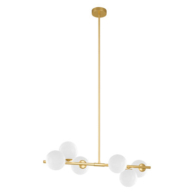 6-Light 35.8"W Modern Linear Chandelier with Cloudy Milky White Glass Shades