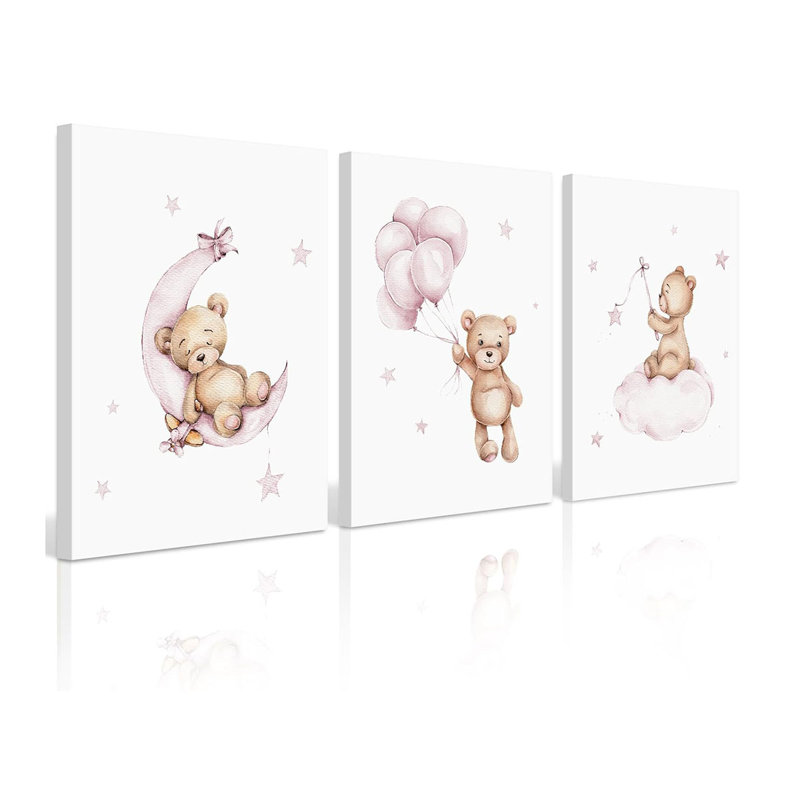 3 Piece Wrapped Canvas Print, Pink