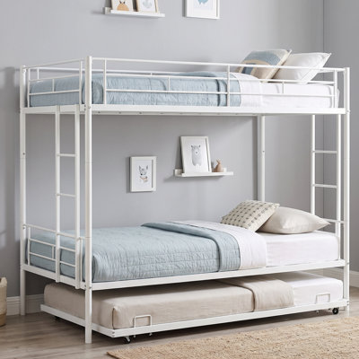 Lit superposé simple au-dessus de simple avec échelle et garde-corps, structure de lit superposé, lits mezzanine en métal avec barrière de sécurité et échelle pour dortoirs, enfants