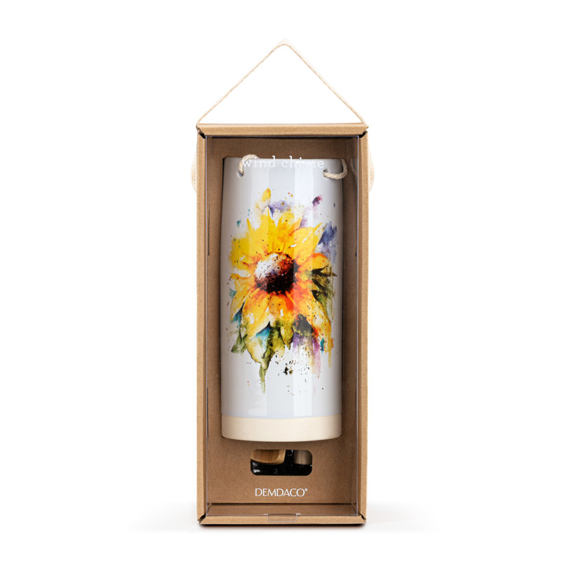 Vibrant Yellow Sunflower Ceramic and Bamboo Wind Chime