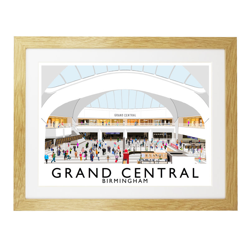 Grand Central Birmingham 2 by Richard O'Neil - Print, 33.5 cm H x 43.5 cm W x 2.2 cm D, Oak Wood Frame