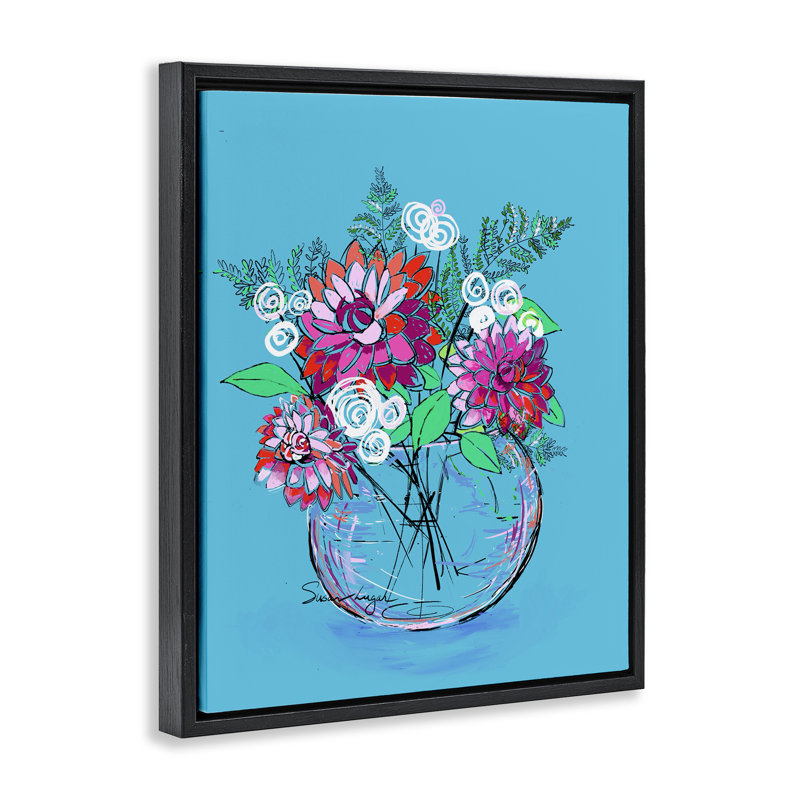 Cadre flottant Dahlias dans un vase, design par Susan Lugar, H 31 po x l 25 po, Cadre flottant noir de jais