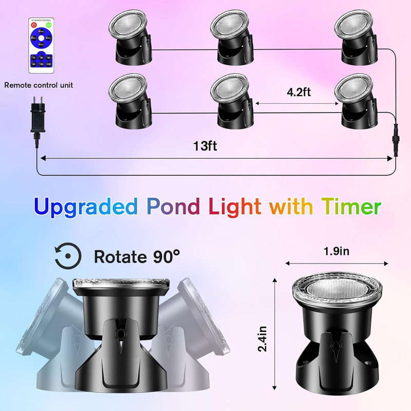 Ensemble de 6 lumières à DEL submersible avec télécommande et minuterie