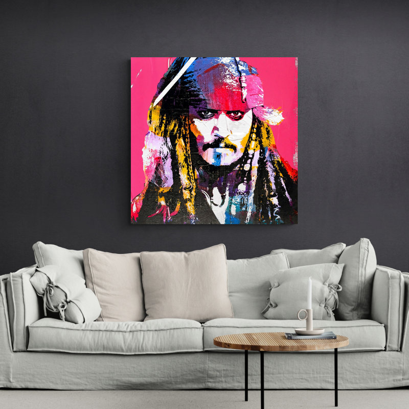 «Inspired by Johnny Depp» par Stephen Chambers - peinture sur toile tendue, H 15 po x l 15 po x P 1,5 po