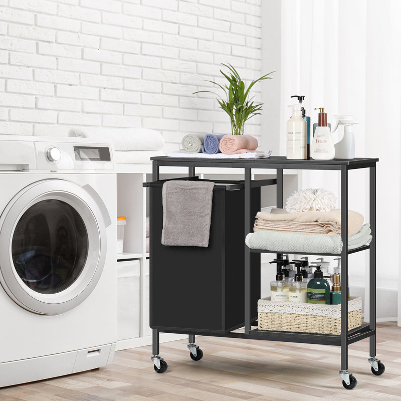 Free Standing Laundry Cart with Wheels, Black