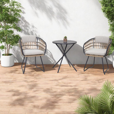 Comfortable Patio Dining Sets, Steel Wicker Modern Bistro For Patio