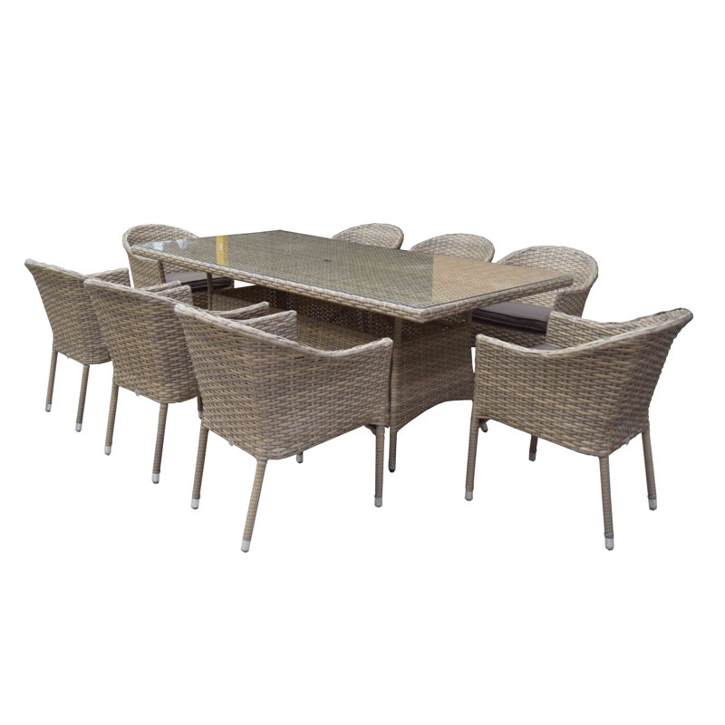 Dakota 8 - Person Wicker Patio Dining Set with Rectangular Table , Cushions Included
