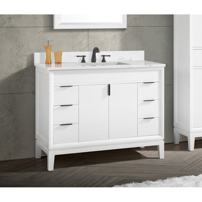 Ensemble de meuble-lavabo simple 43 po Emma, Blanc, Marbre blanc de Cala