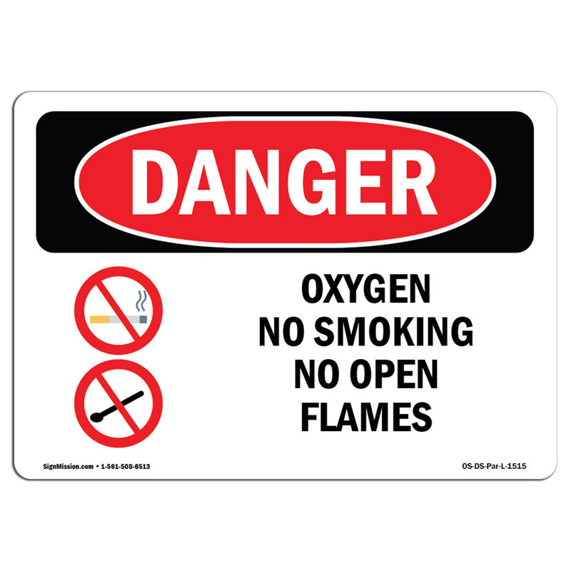 Signe «Oxygen No Smoking No Open Flames», H 12 po x l 18 po x P 0,1 po