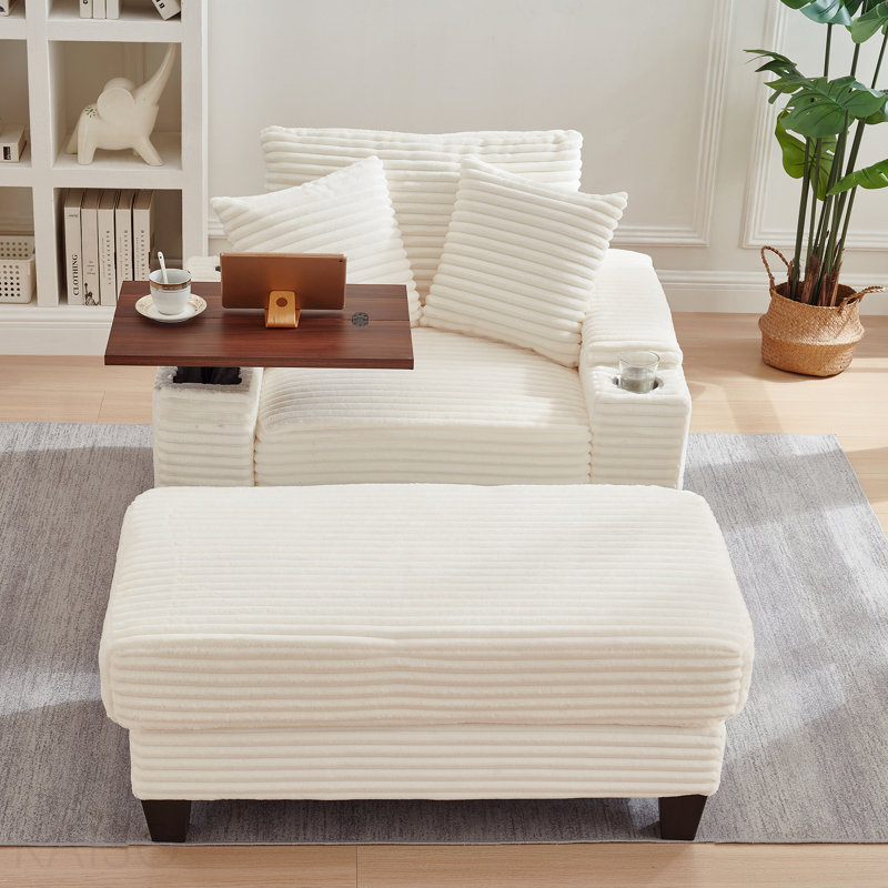 Canapé avec accoudoirs de rangement Fluffy, Blanc