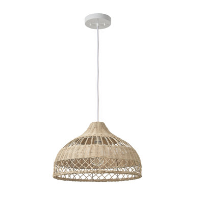 Luminaire suspendu en rotin de style dôme 1 lumière, sans ampoules incluses