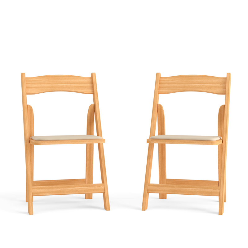 Chaise pliante en bois avec siège rembourré en vinyle Prompton, Naturel / Beige