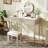 Luxury Vanity Desk with Round Mirror,Height-Adjustable, Stylish Dressing Table Set, 4 Drawers & Stool, Champagne-264092281