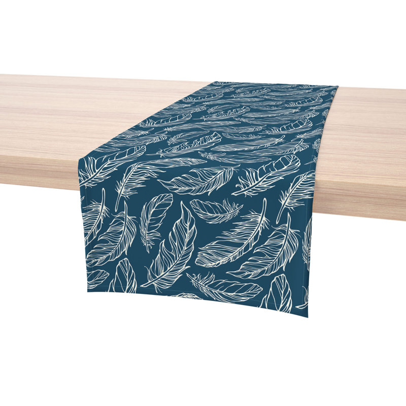 Table Runner, 100% Cotton, 16X108", Calligraphy Feathers, 72" L x 16" W