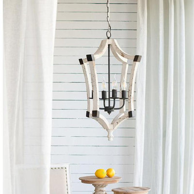 4 - Light Wood Chandelier, Hanging Light Fixture with Adjustable Chain