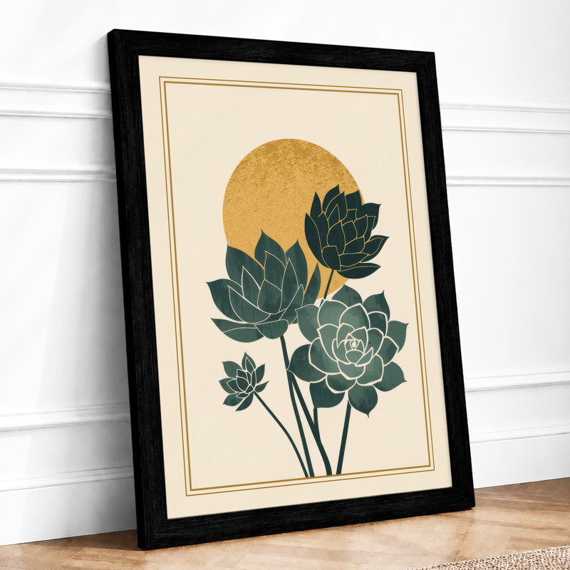 Layered Lotus Blooms Botanical - Framed Print, A2 - 59.4 x 42.0 cm, Black