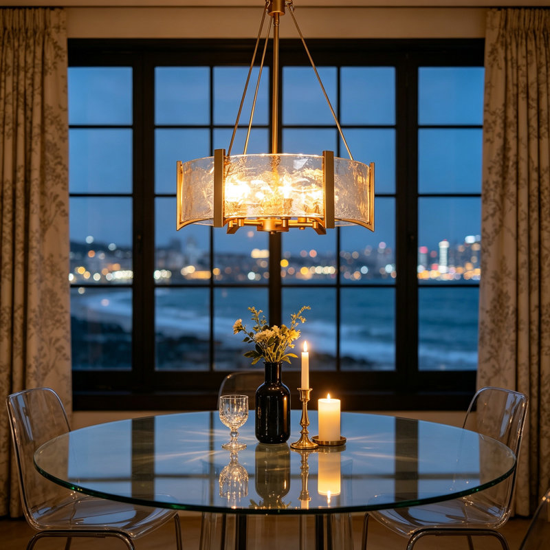 Hanshelmut 6-Light Shaded Gold Drum Chandelier with Ripple Glass