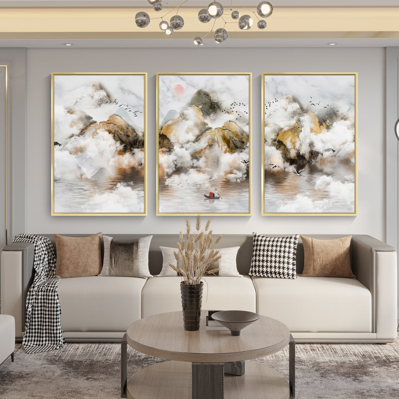 Mountain Mountain, art mural encadré en aluminium - ensemble de 3 reproductions sur toile, H 16,3 po x l 36,3 po x P 1,65 po