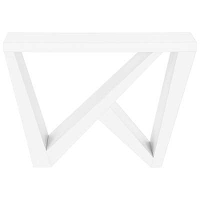Narrow Console Table For Living Room In White - Modern Asymmetrical Base And Robust Panels Entryway Profile With Thick Tabletop