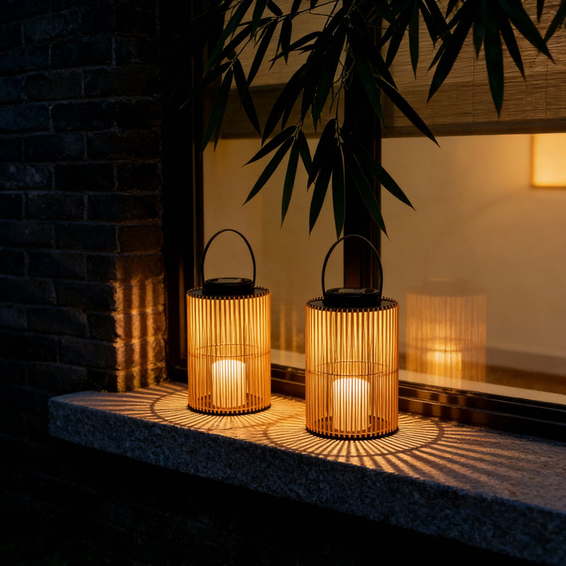 2pcs Solar Powered Woven Lantern - 9.64" Black & Amber, Pp+pe Garden Light, Auto On/off, Weatherproof