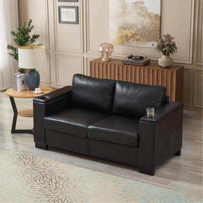Causeuse de salon 67,7 po en similicuir de style moderne, canapé à accoudoirs carrés avec porte-gobelet, canapé de rangement, similicuir rembourré.