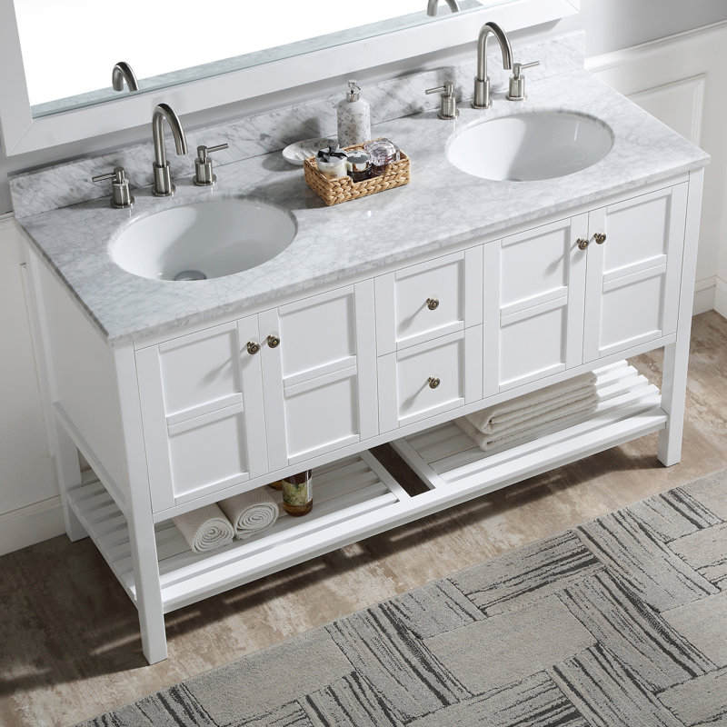 Ensemble de meuble-lavabo double 60 po, Blanc